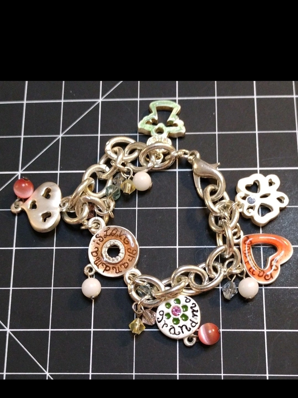 Grandma Vintage Bracelet Silver Tone Charm Butterfly Angel Heart Adjustable 7in